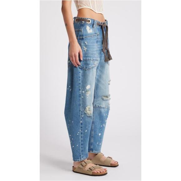 Free People We The Free Moxie Barrel Jeans | Blue | Size 28 - Picture 2 of 2